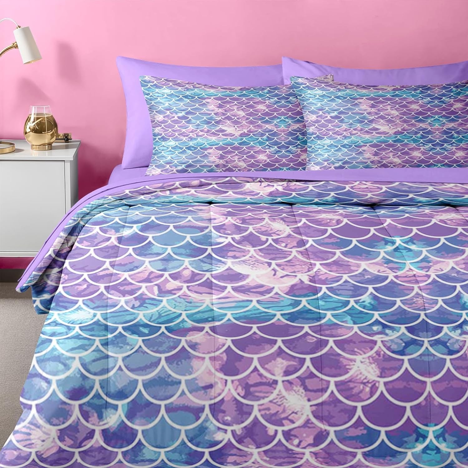 Nesker 5 Pcs Comforter Set Twin Size Mermaid Design