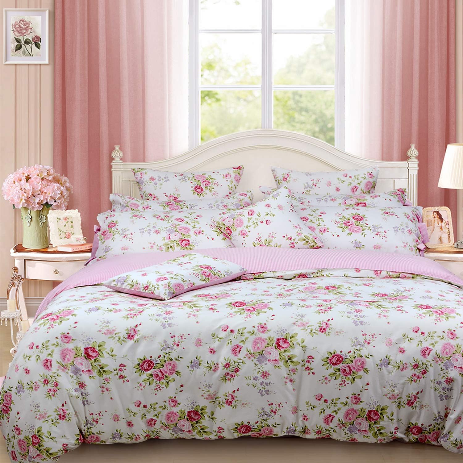 FADFAY Rose Floral Duvet Cover Set 3 Pieces Twin XL