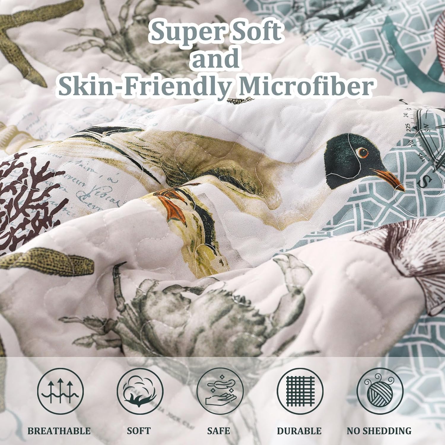 Djoymock Ocean Quilt Set Queen 3 Piece Summer Bedding