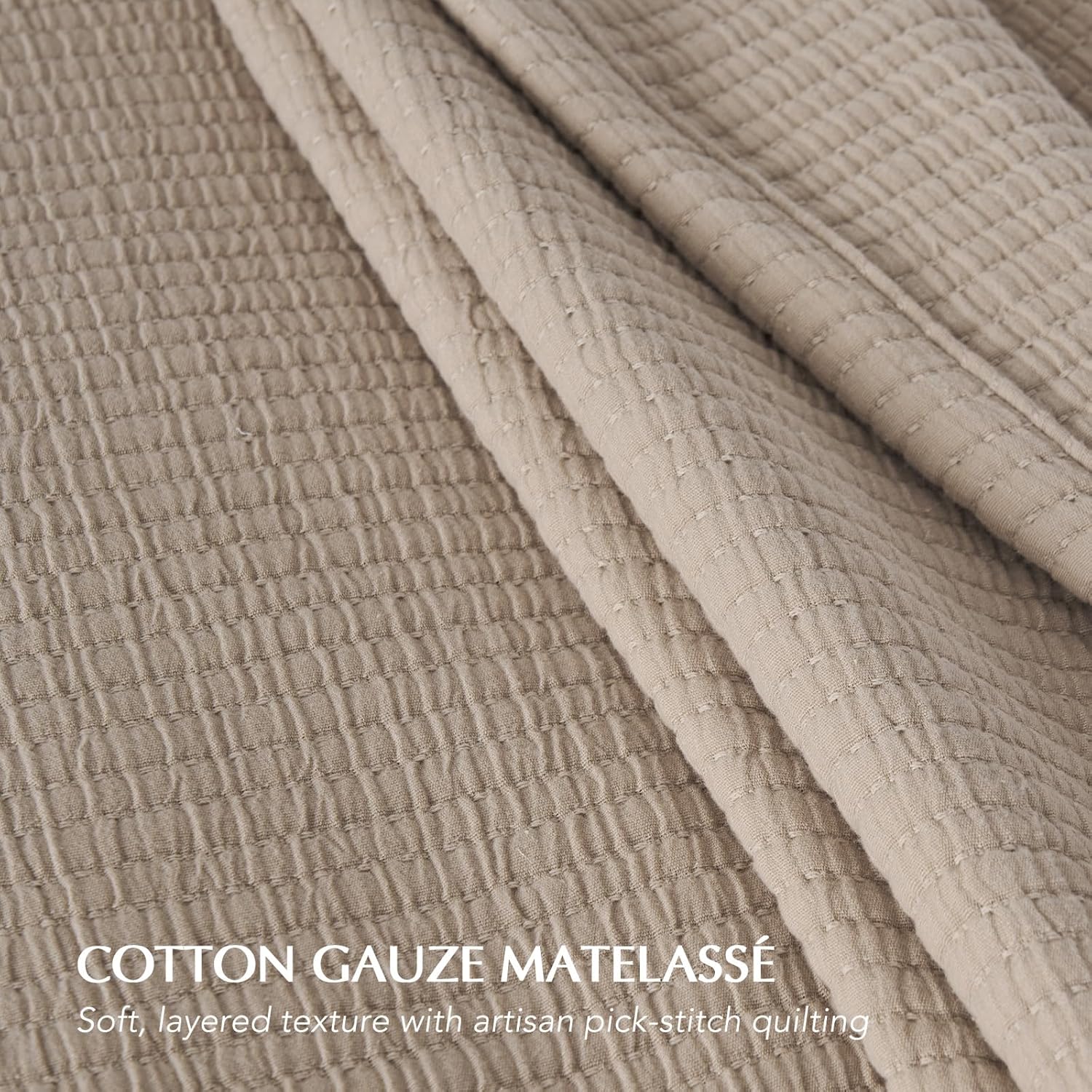 EVERGRACEHOME Cotton Gauze Bedspread Set Khaki Tan 2 Shams