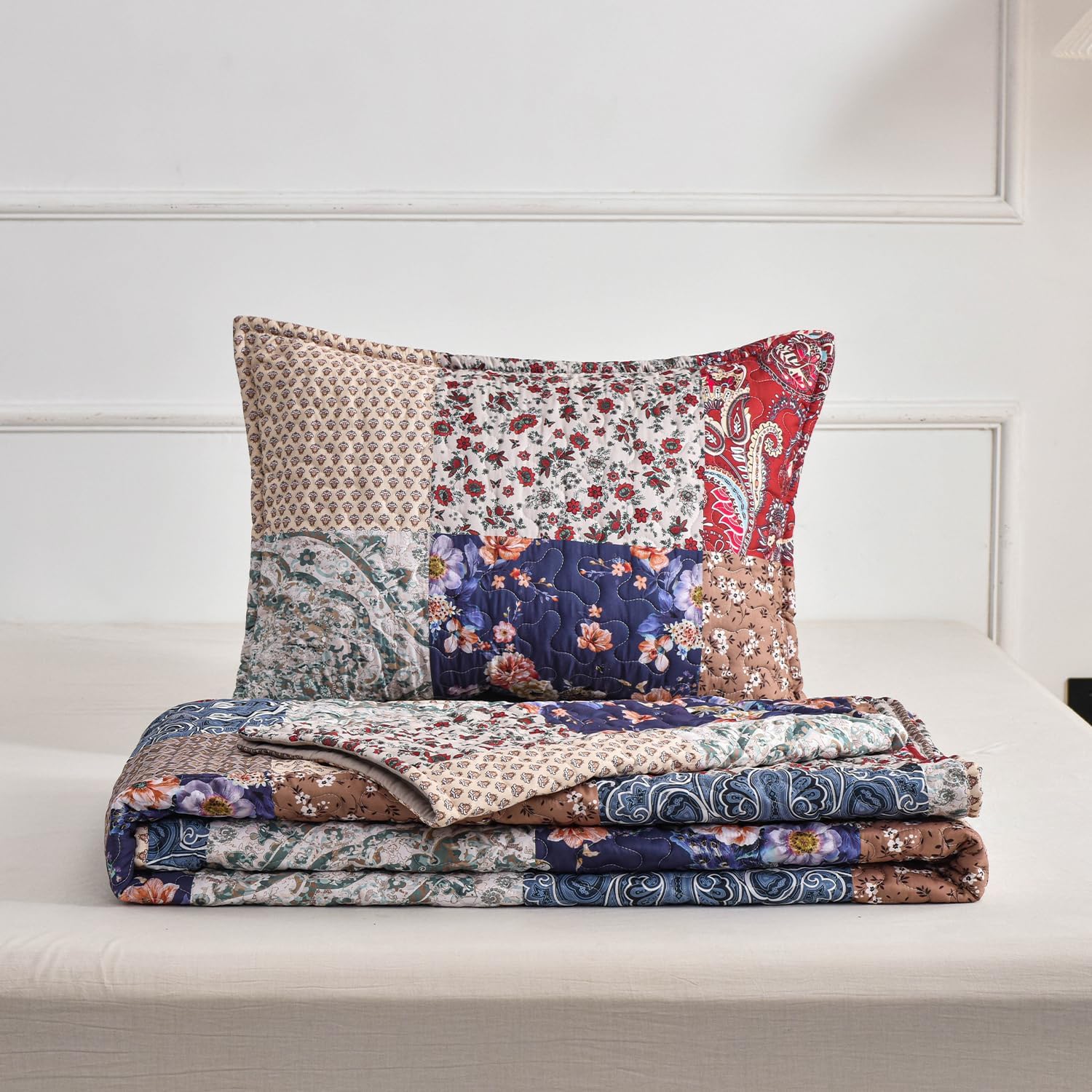 DURLENGEN Floral Quilt Set Queen Size 3Pcs