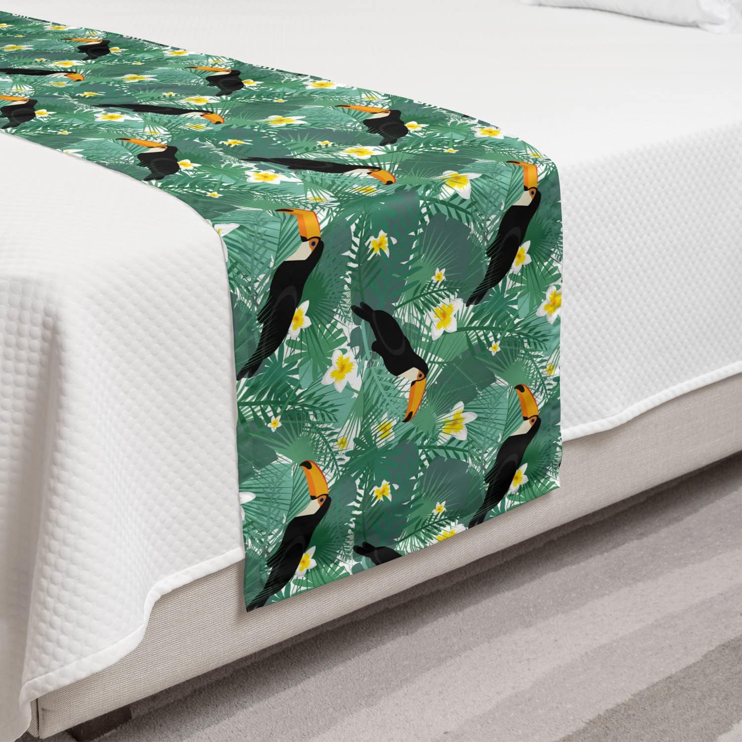 Ambesonne Hawaiian Bed Runner Set King Size Green Black 1