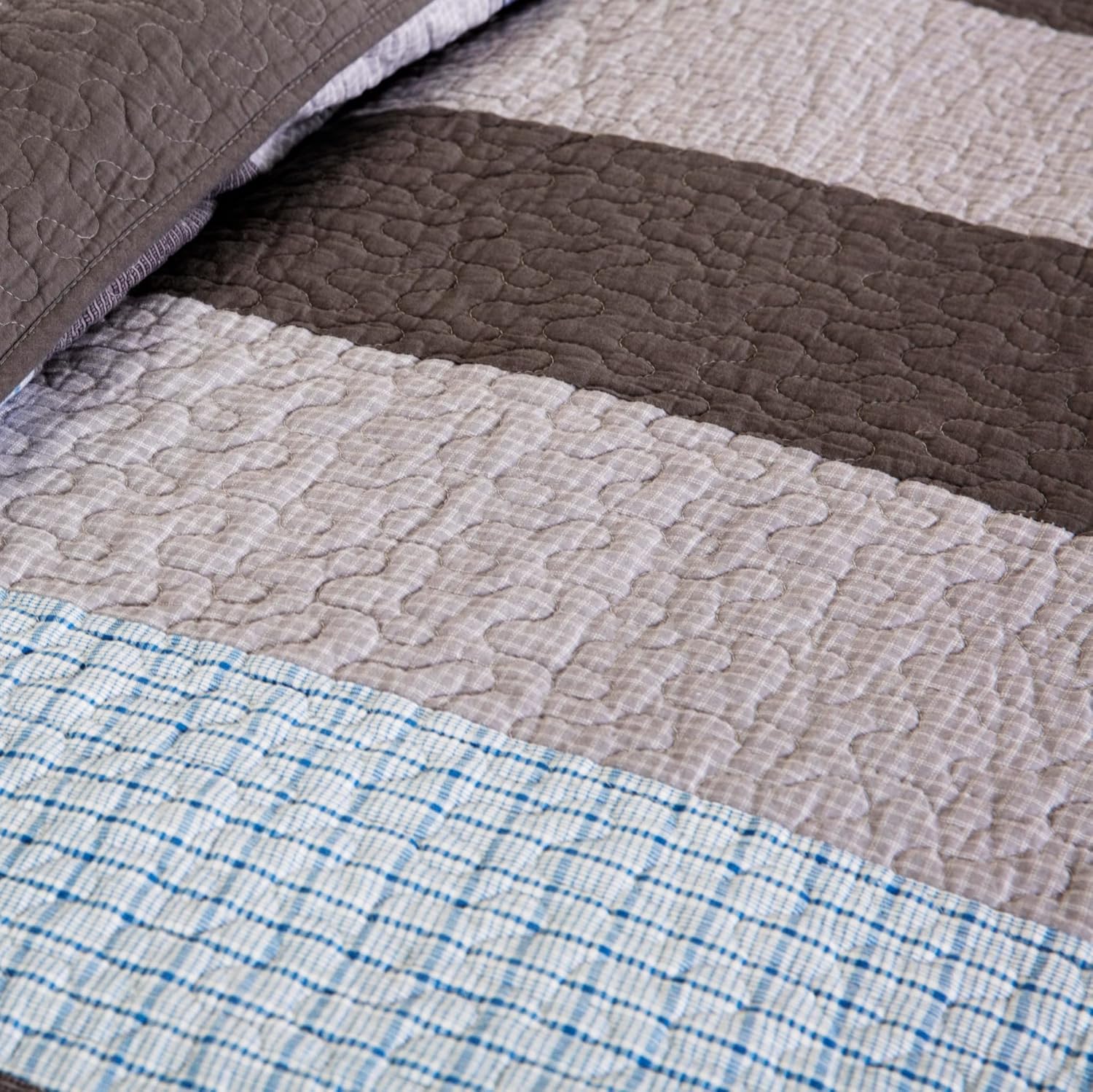 Chezmoi Sora 3-Piece Plaid Quilt Set - Queen Size