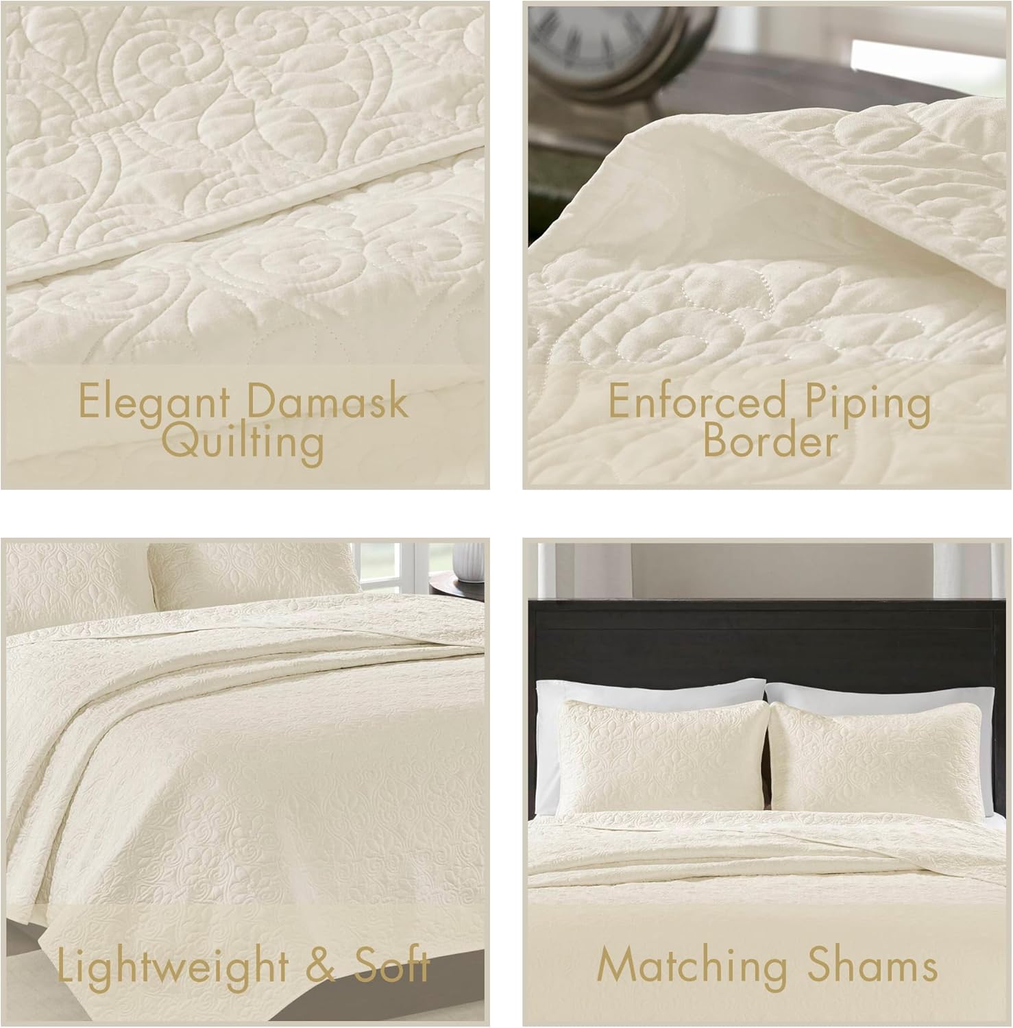 Madison Park Quebec Quilt Set - 2 Piece Cream Damask