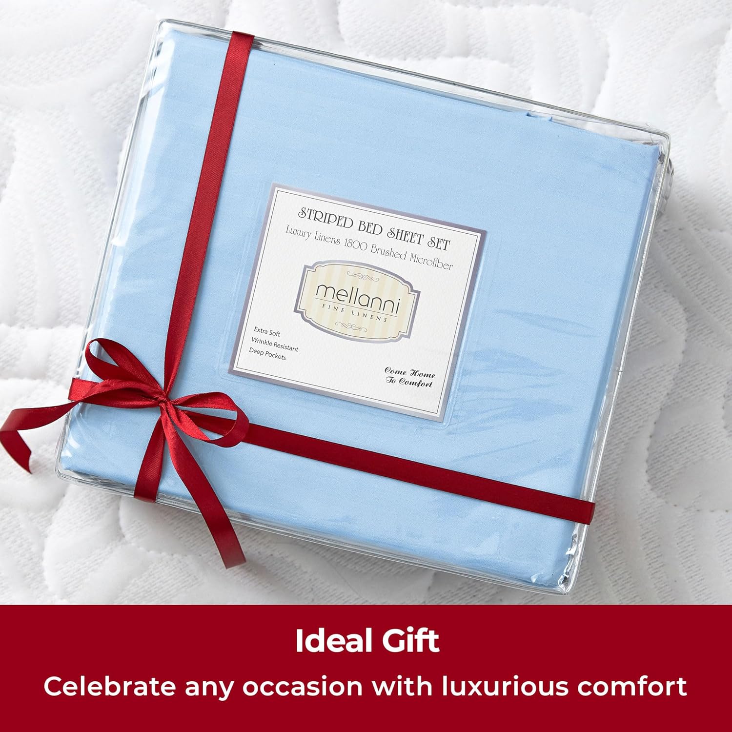 Mellanni Twin XL Sheets Set - 3 PC Light Blue Striped