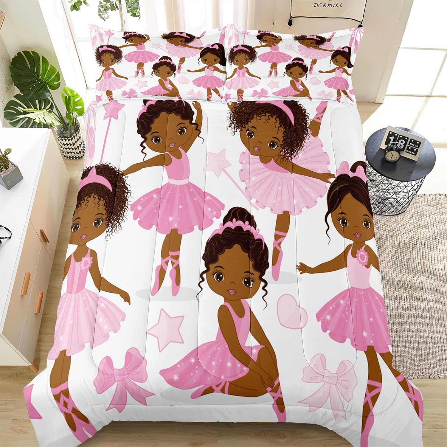 SIRDO Queen Comforter Set for Girls with Ballet Dancer Design