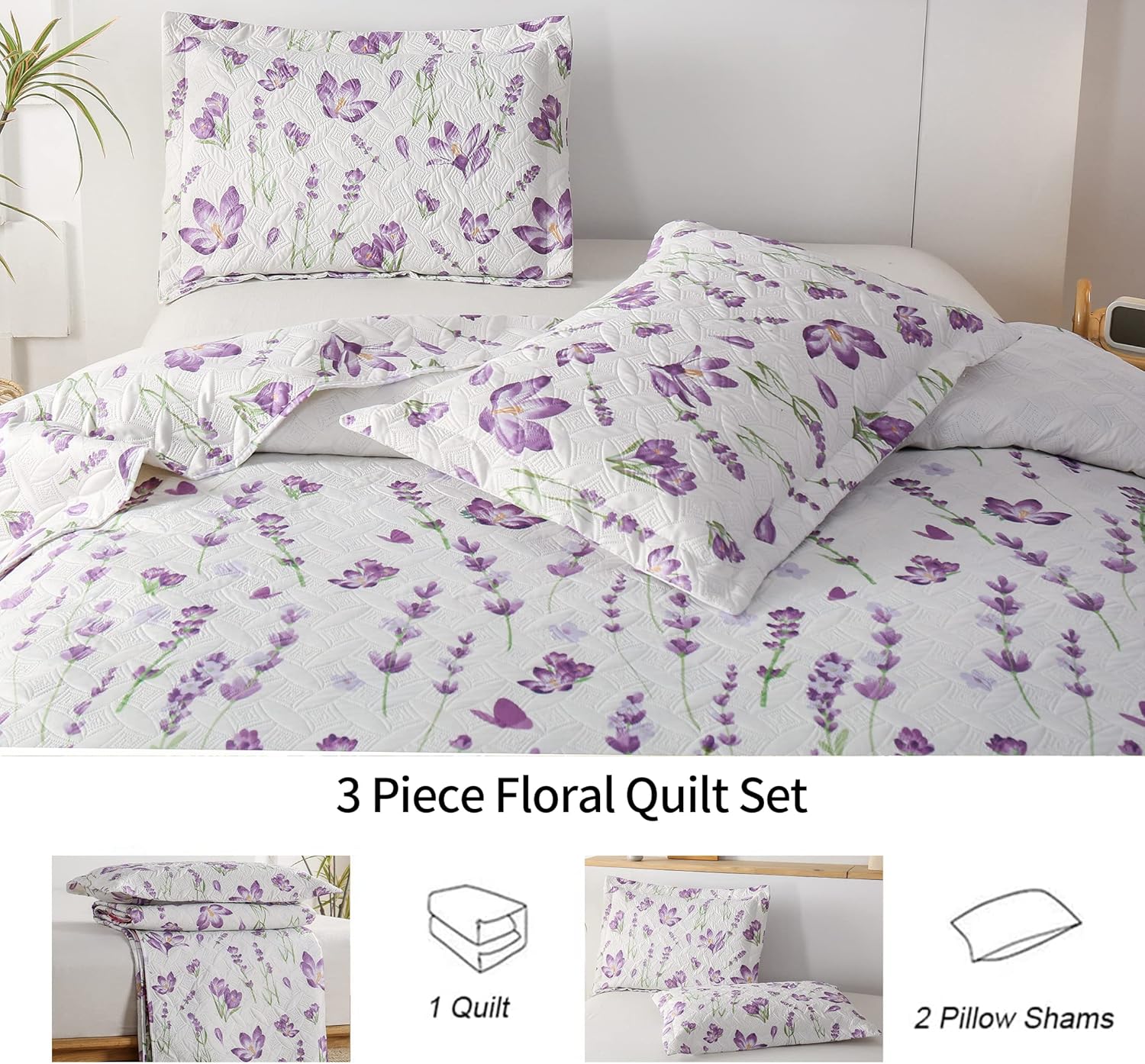 ARL HOME Queen Size Floral Quilt Set Reversible