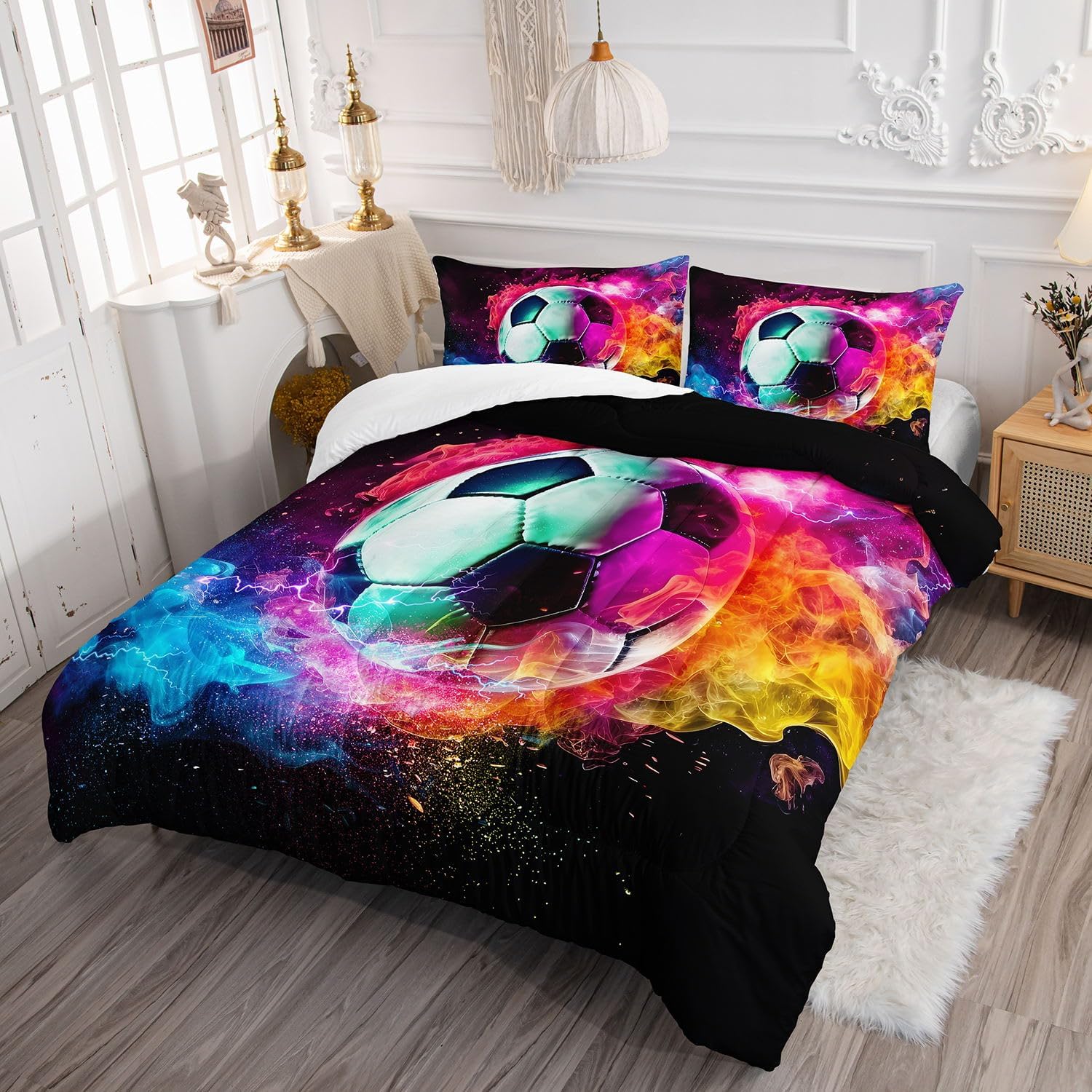 Kids Flame Soccer Comforter Set with 2 Pillowcases 1