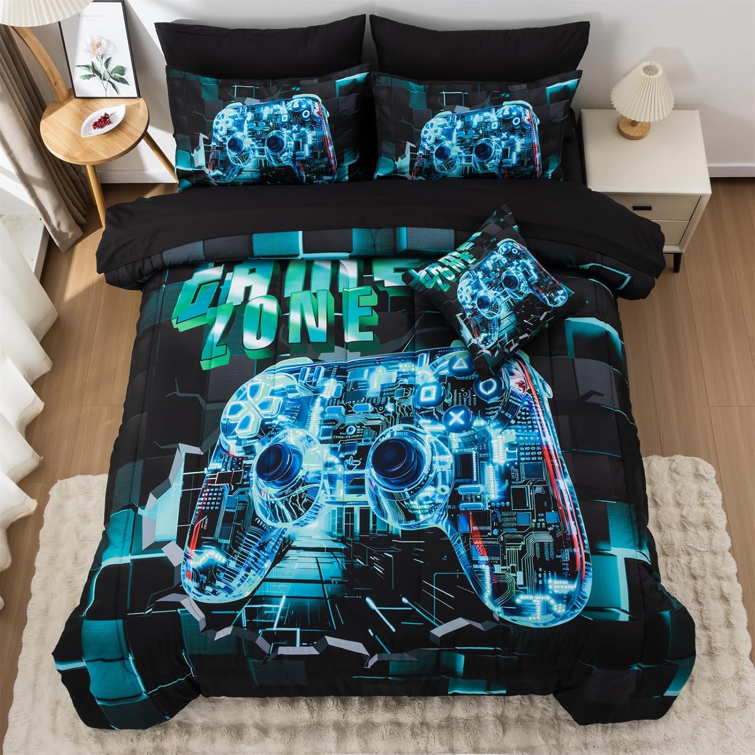Aimuan Gamer Gaming Bedding Set 3D Gamepad Comforter Twin 6PCS