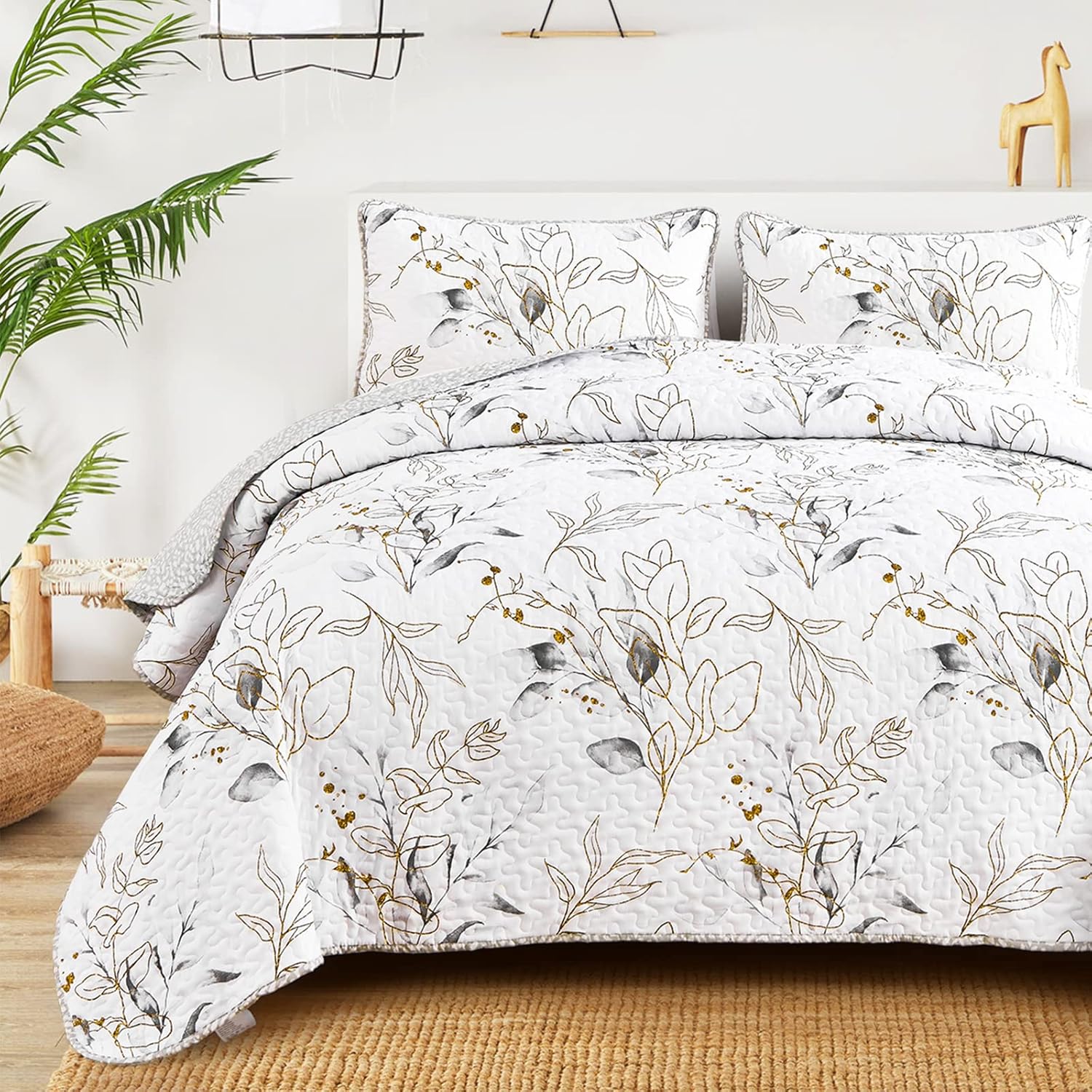 Anibedding Grey Quilt Set 3 Piece Reversible
