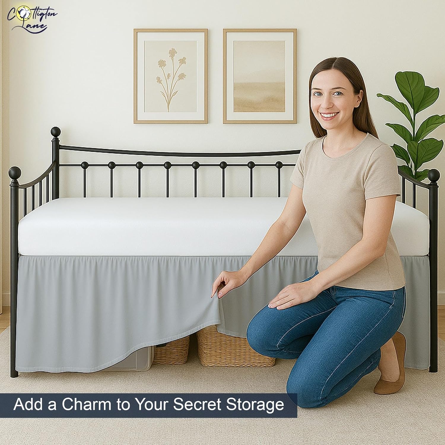 Cottington Lane Daybed Skirt Twin Light Grey 18 Inch Drop