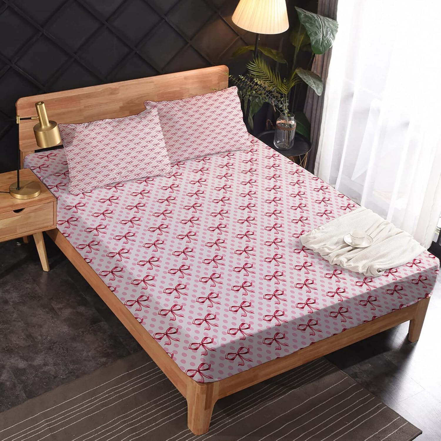 GEDAEUBA Pink Twin XL Bow Tie Sheet Set