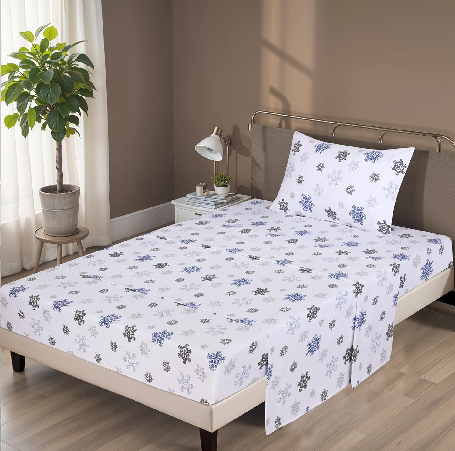 ZOYER Flannel Twin XL Sheet Set - 3 Pieces White Snow