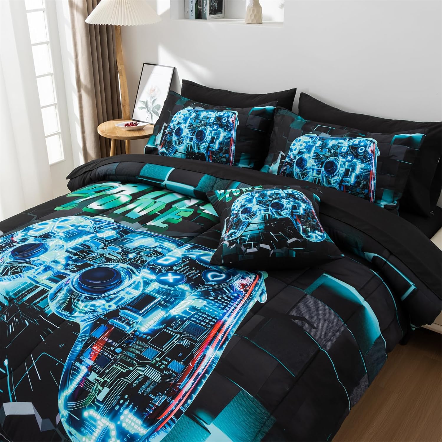 Aimuan Gamer Gaming Bedding Set 3D Gamepad Comforter Twin 6PCS