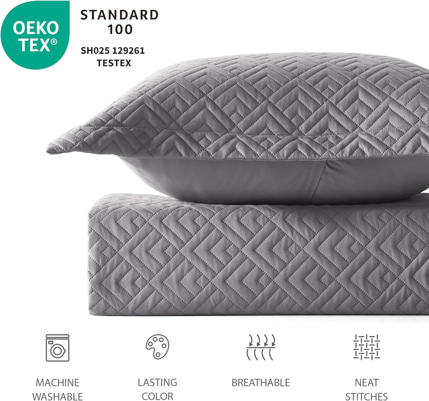 EXQ Home Quilt Set Full Queen Grey 3 Piece