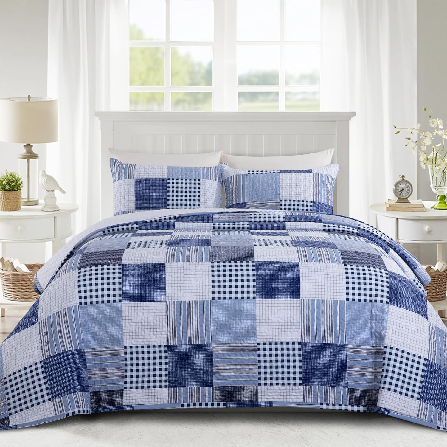 HOMBYS Oversized Plaid Quilt Set with Pillow Shams
