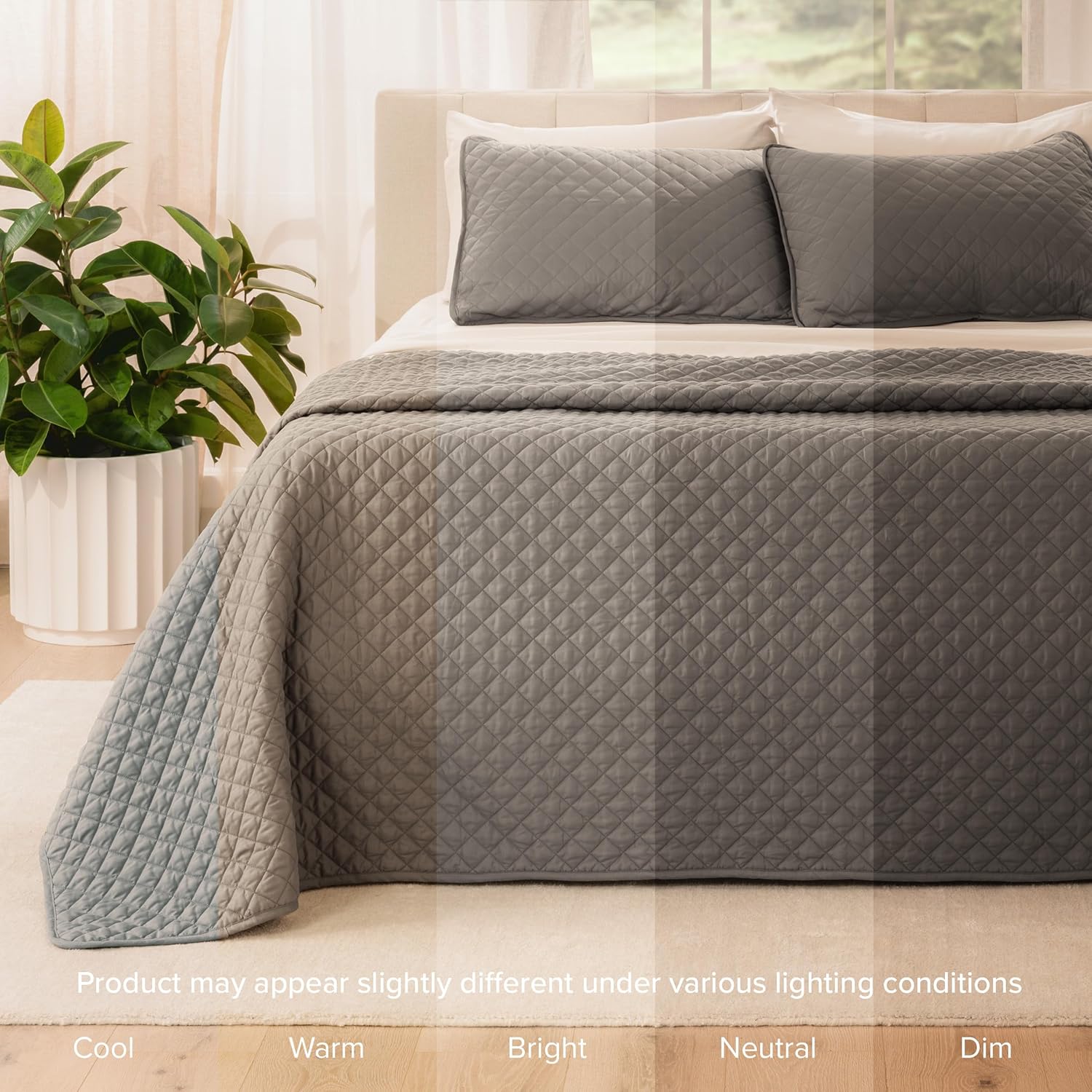 Bare Home Coverlet Set - 3 Piece Full Queen Grey Bedspread