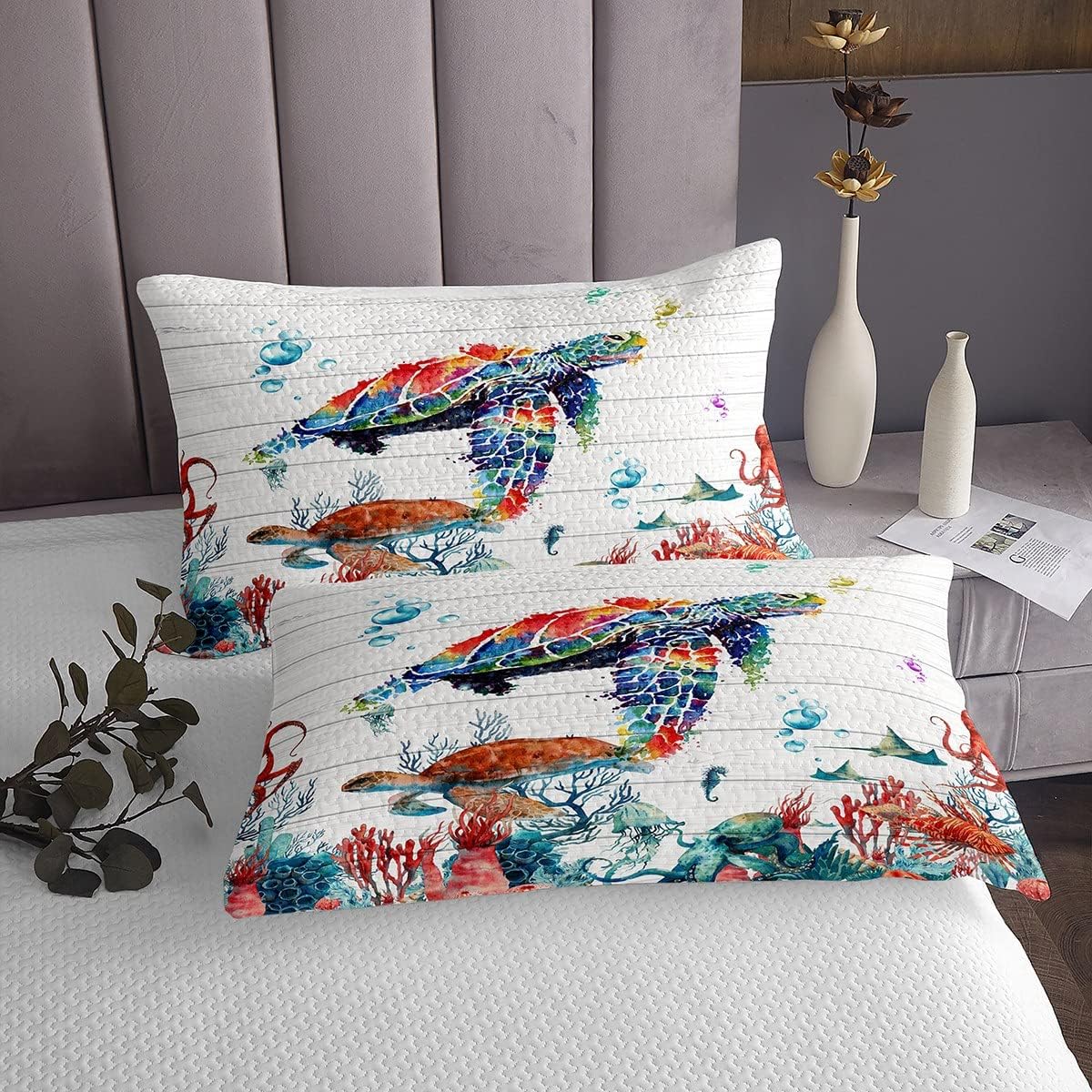 Erosebridal Watercolor Sea Turtle Quilt Set 1
