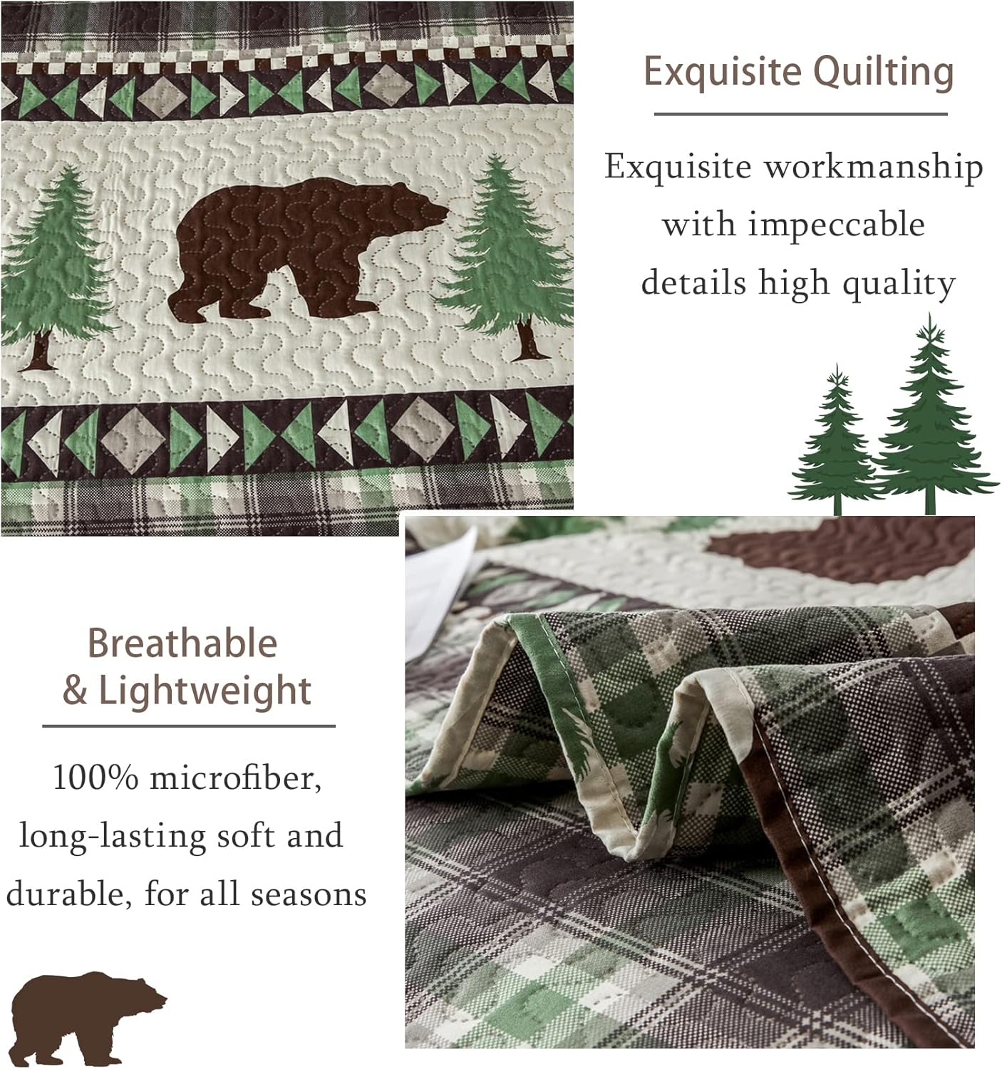 CHESITY Lodge Quilt Set Twin Size 3 Piece