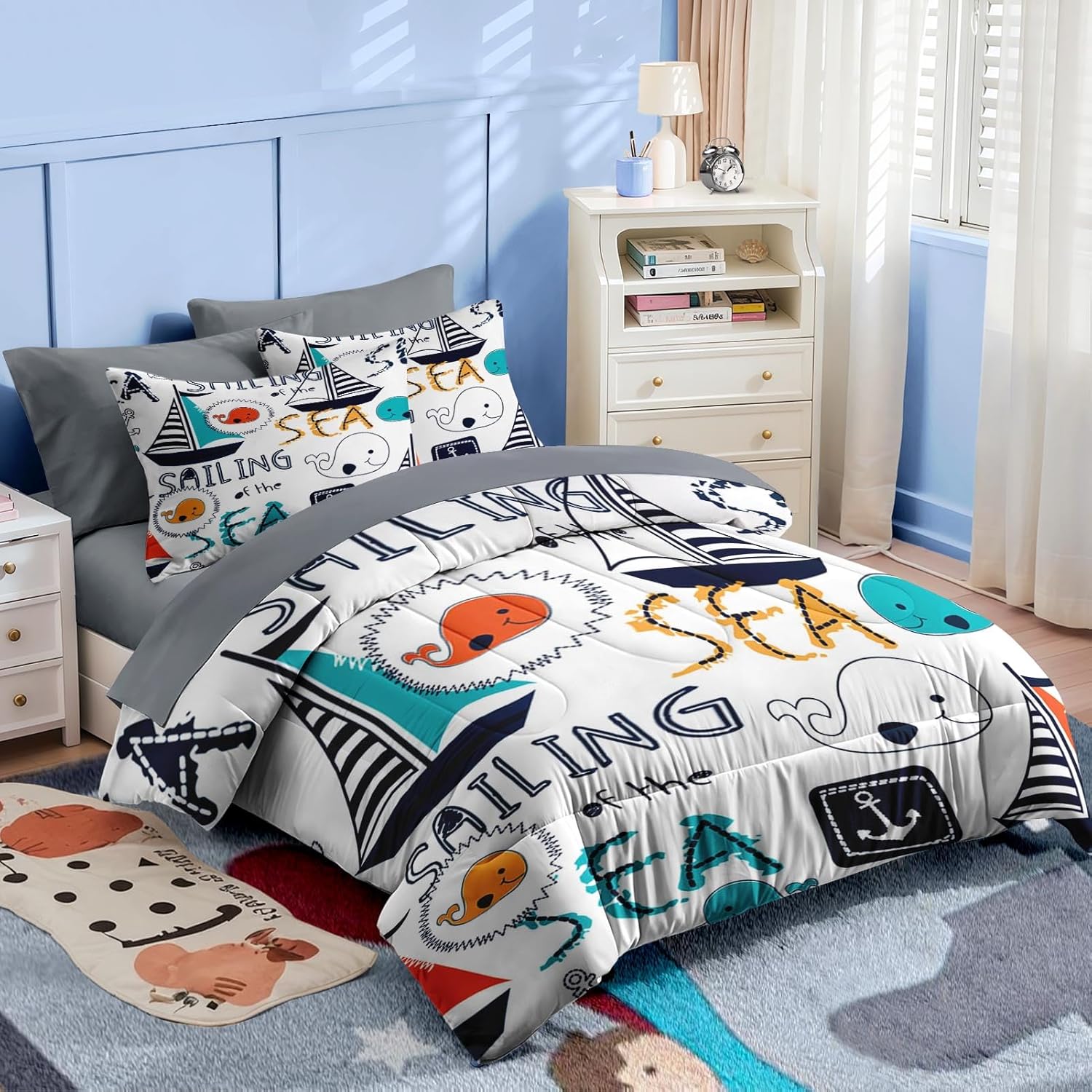 Nesker 7 Pcs Comforter Set Queen Size Nautical Theme