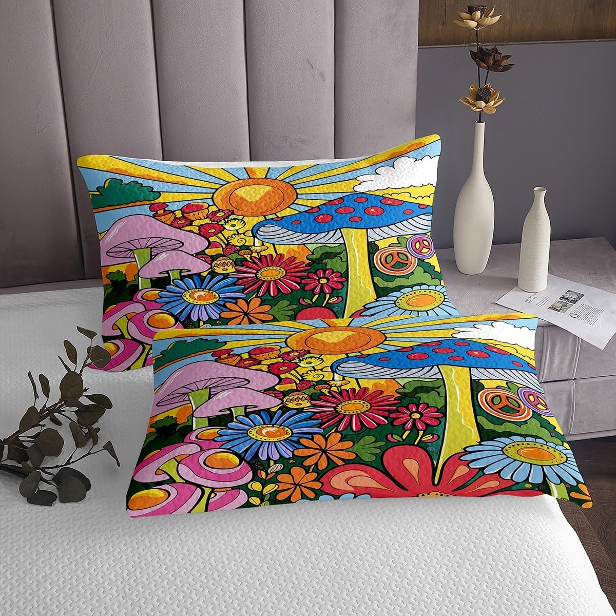 Erosebridal Kawaii Mushroom Quilt Set