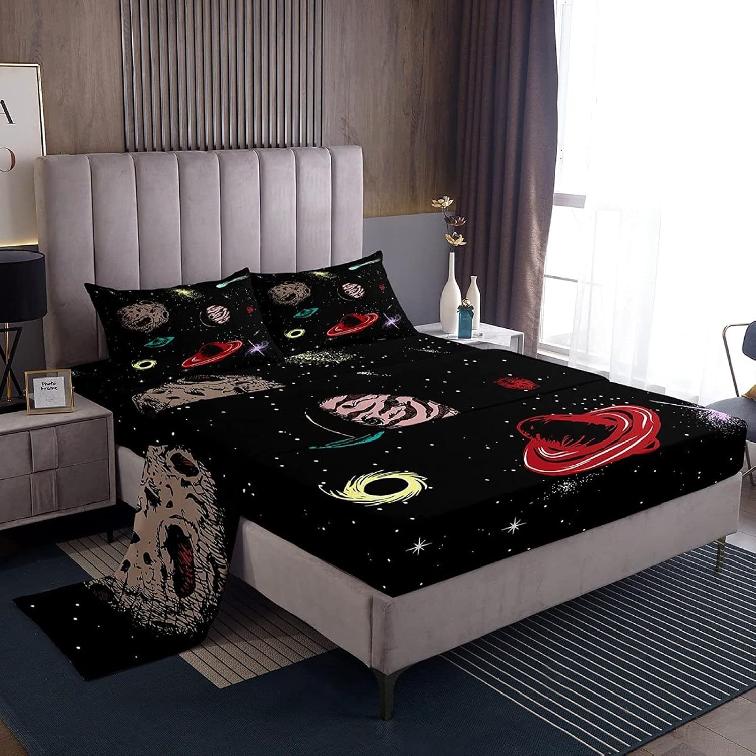 Outer Space Sheets California King Set - Starry Sky Planets Bedding 1
