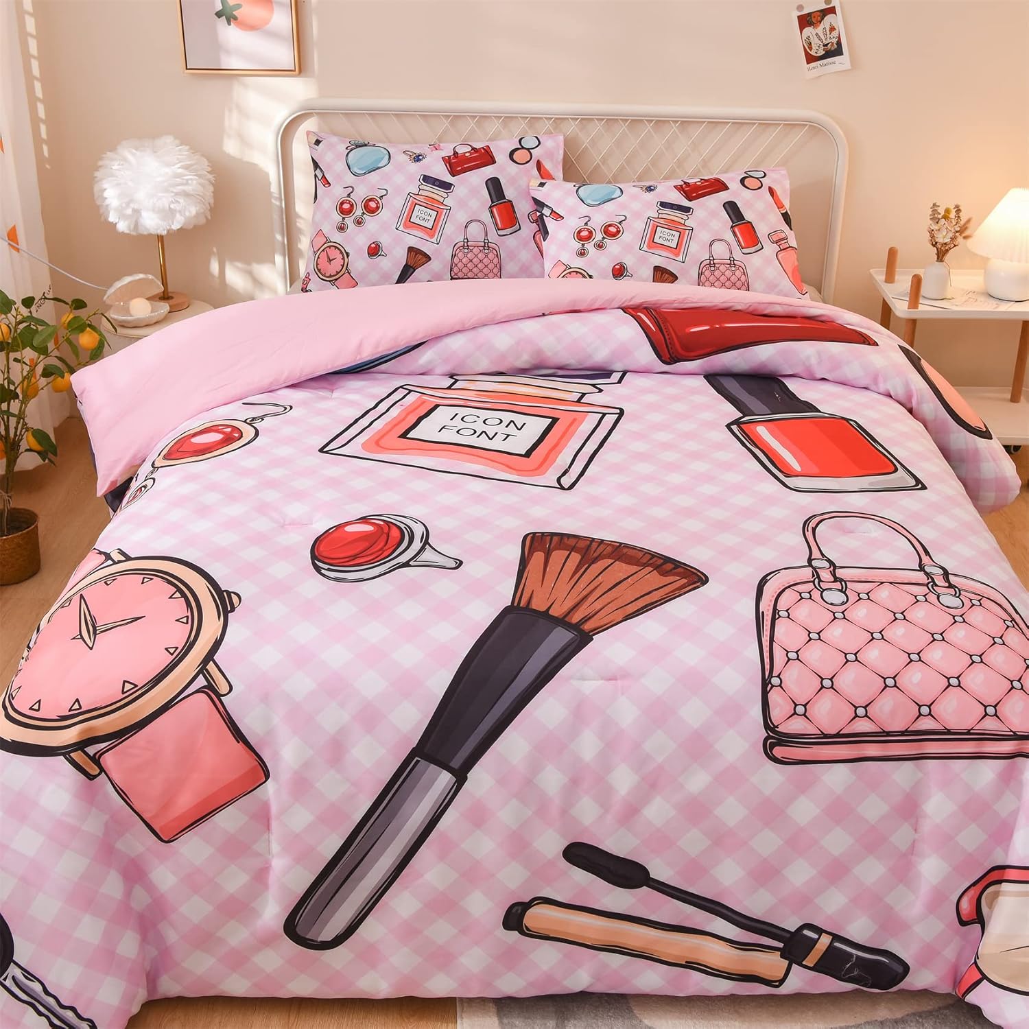 Aimuan Cosmetic Perfume Bag Lipstick Diva Pink Quilt Set 3 Pcs