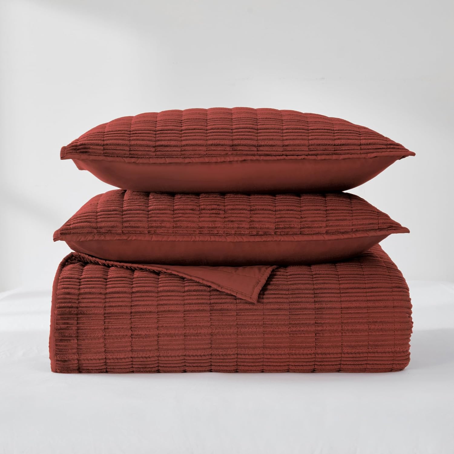 Wonderful Luxury Velvet Striped Quilt Set - King Size 106x94