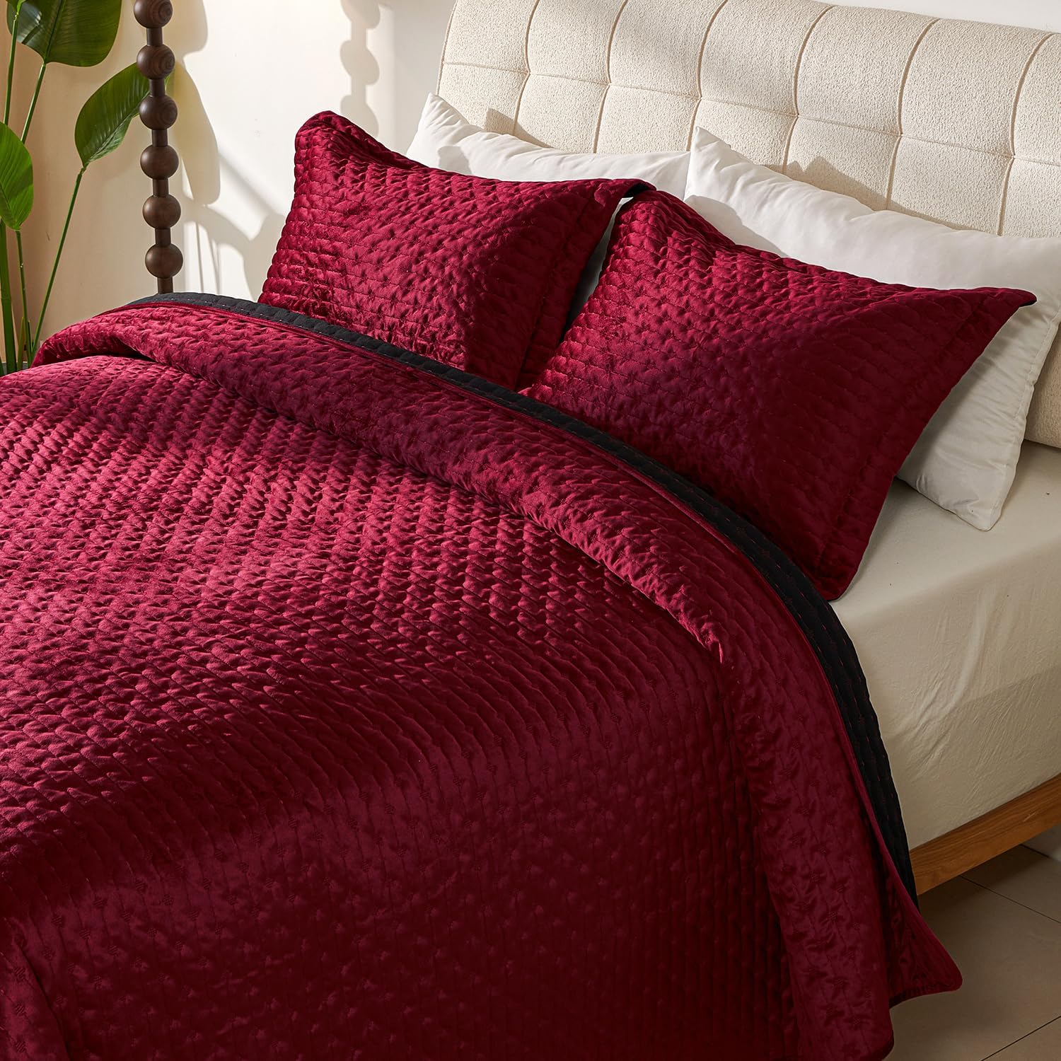 Cmfshape Velvet Quilt Set Queen Size Reversible 1