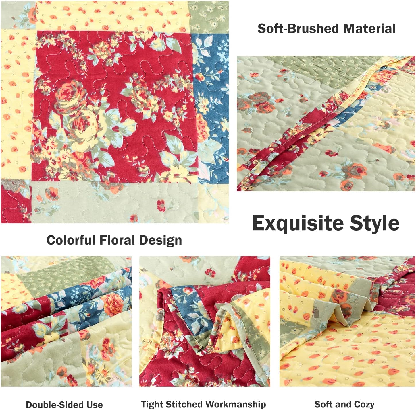 Cmfshape Summer Floral Queen Quilt Set