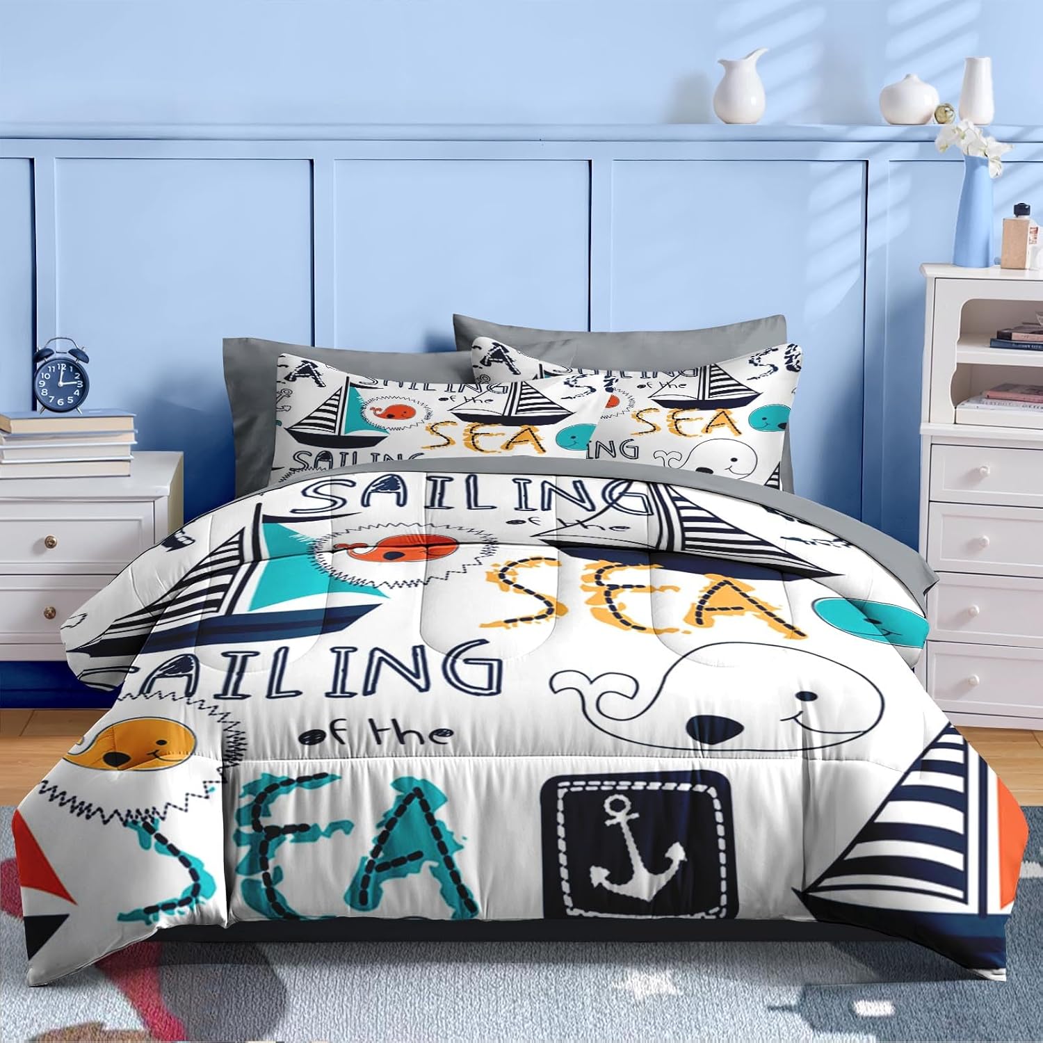 Nesker 7 Pcs Comforter Set Queen Size Nautical Theme