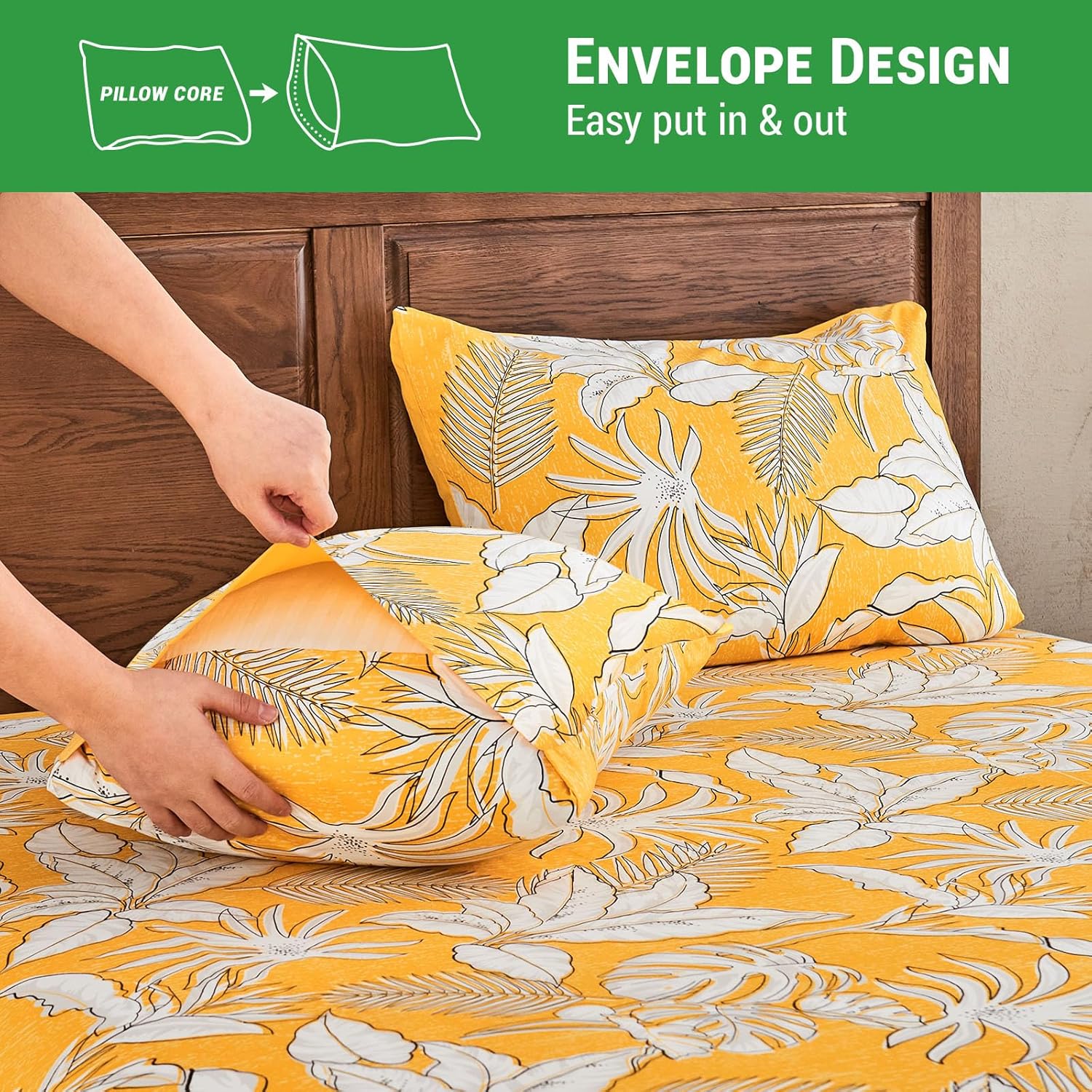 Gogreen 3PC Twin XL Sheet Set - Yellow Leaves