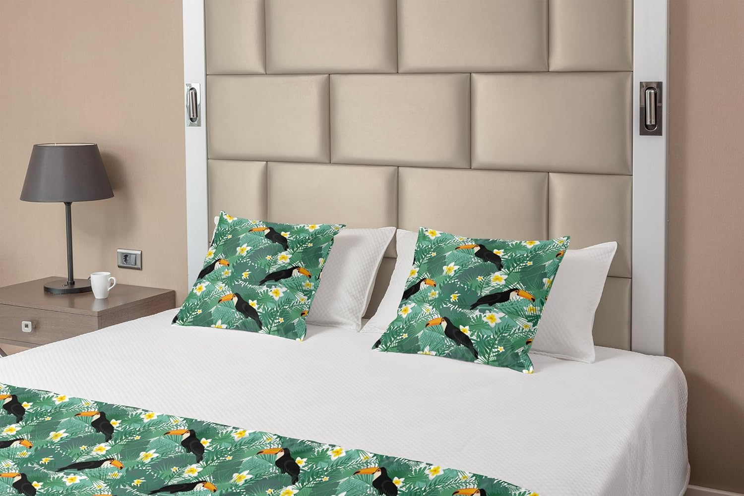 Ambesonne Hawaiian Bed Runner Set King Size Green Black 1
