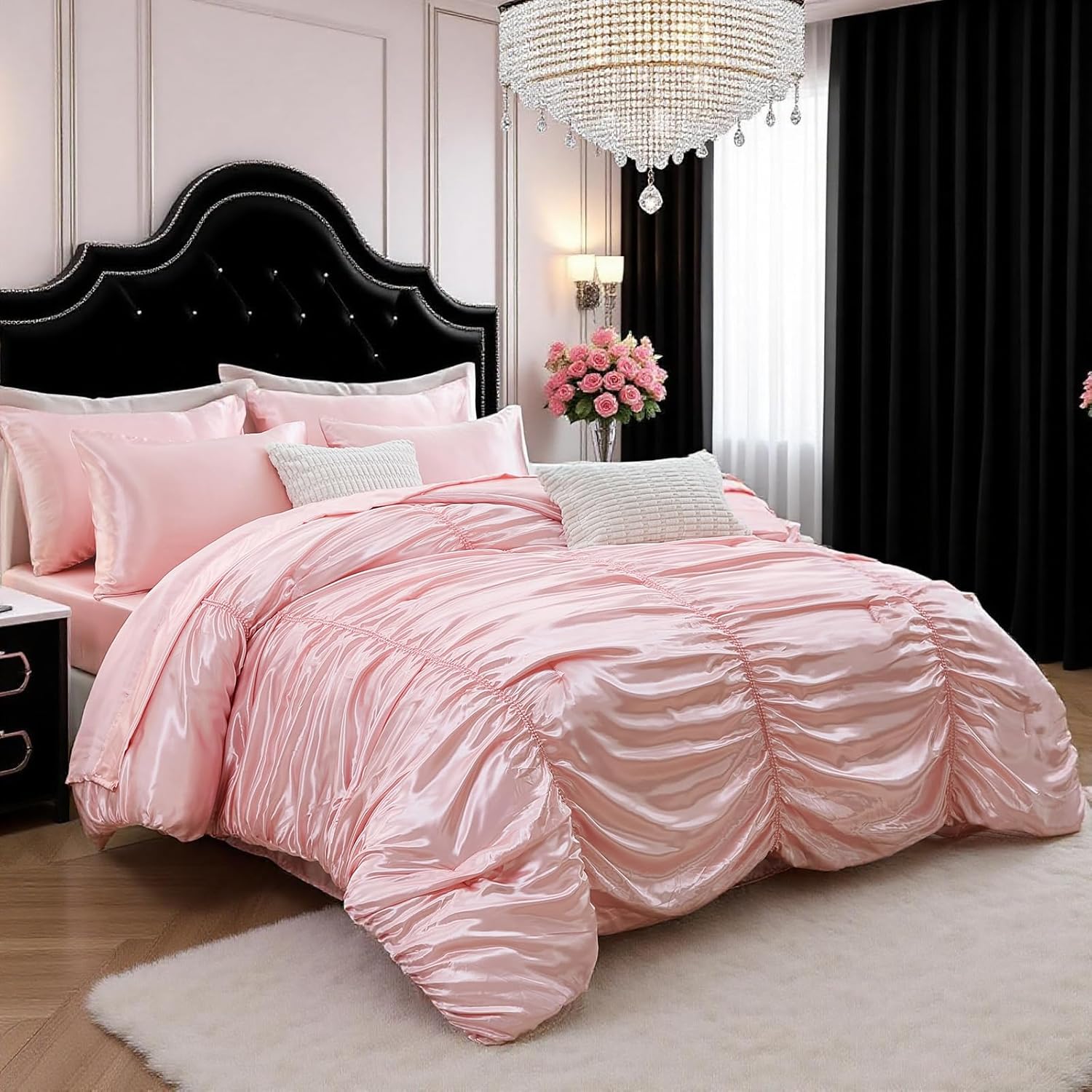 Bedorm 9 Pc Full Size Satin Comforter Set