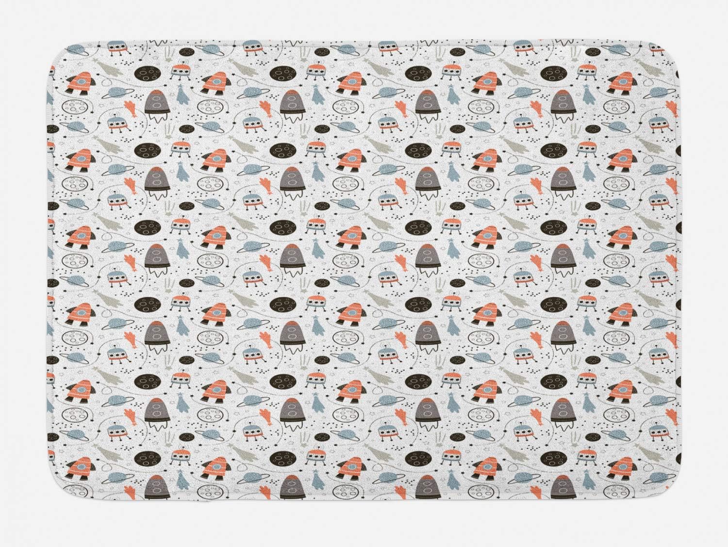 Ambesonne Cartoon Bath Mat - Outer Space UFO Plush Decor