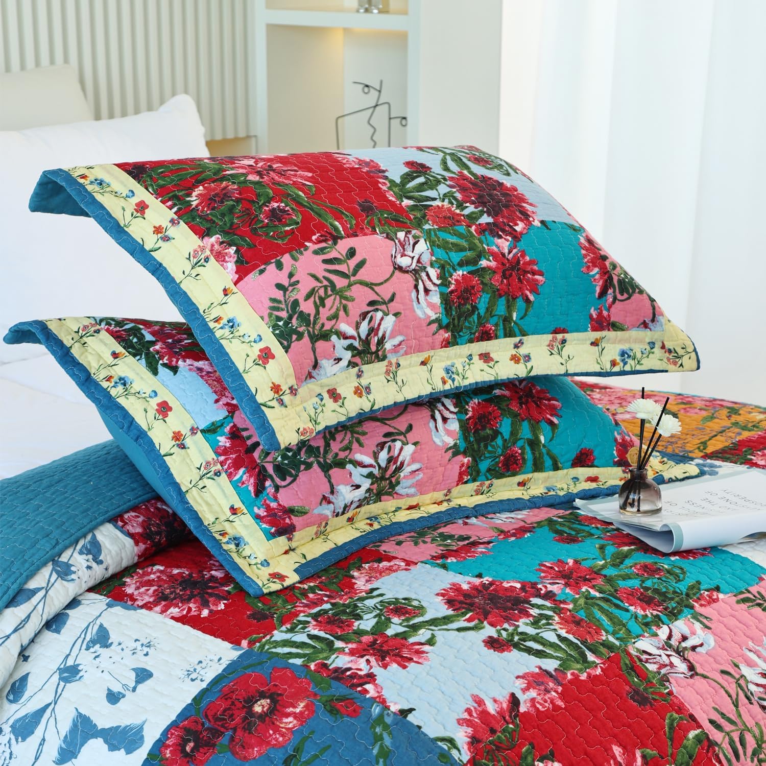 EVENHUG 100 Cotton Patchwork Queen Quilt Set