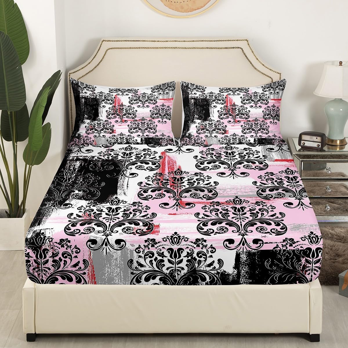 Erosebridal Pink Black Graffiti Twin Bed Sheet Set
