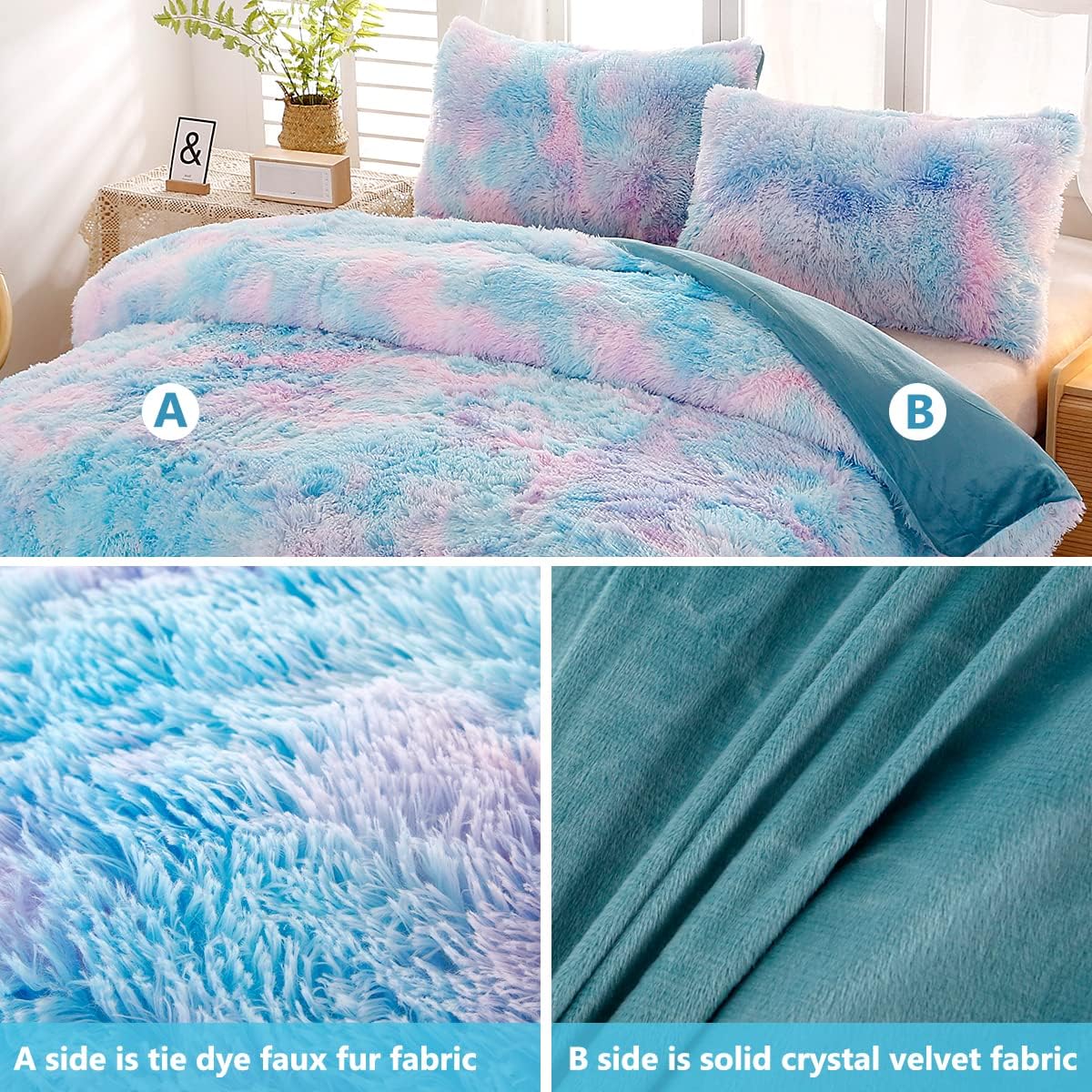 SUCSES Tie Dye Plush Duvet Cover Set Full Size
