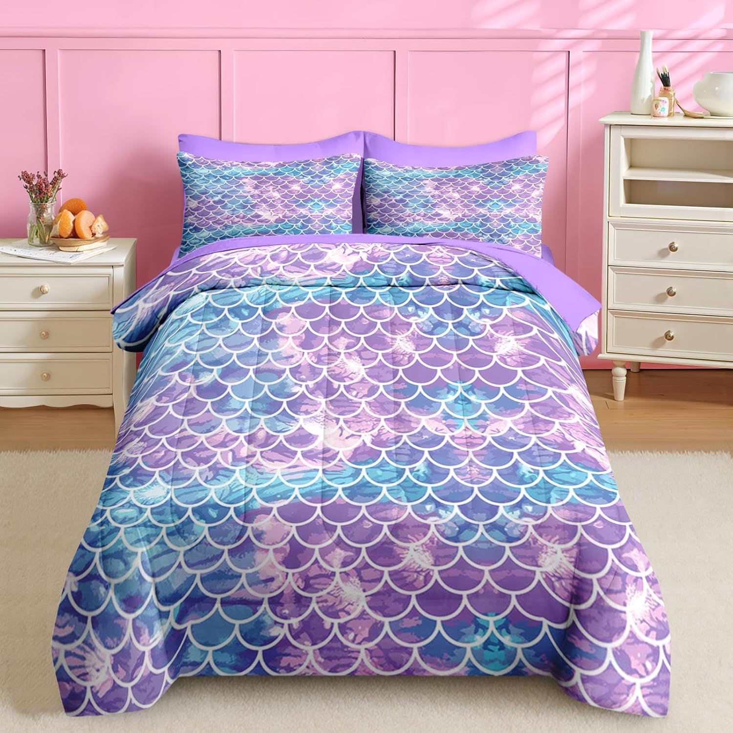 Nesker 5 Pcs Comforter Set Twin Size Mermaid Design