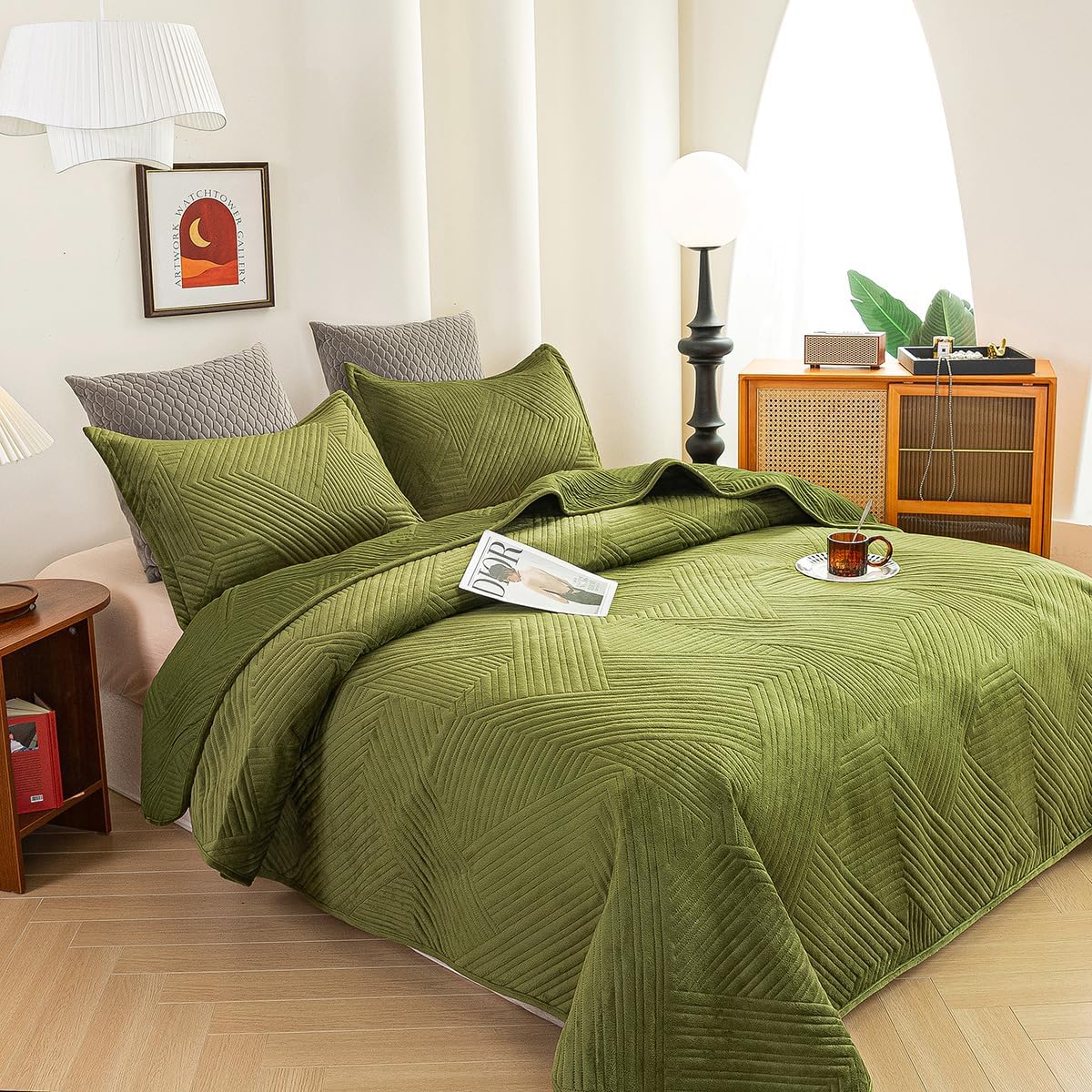 JiaPoem Quilt Set Bedspread - Lightweight Microfiber Coin Pattern 3 Piece