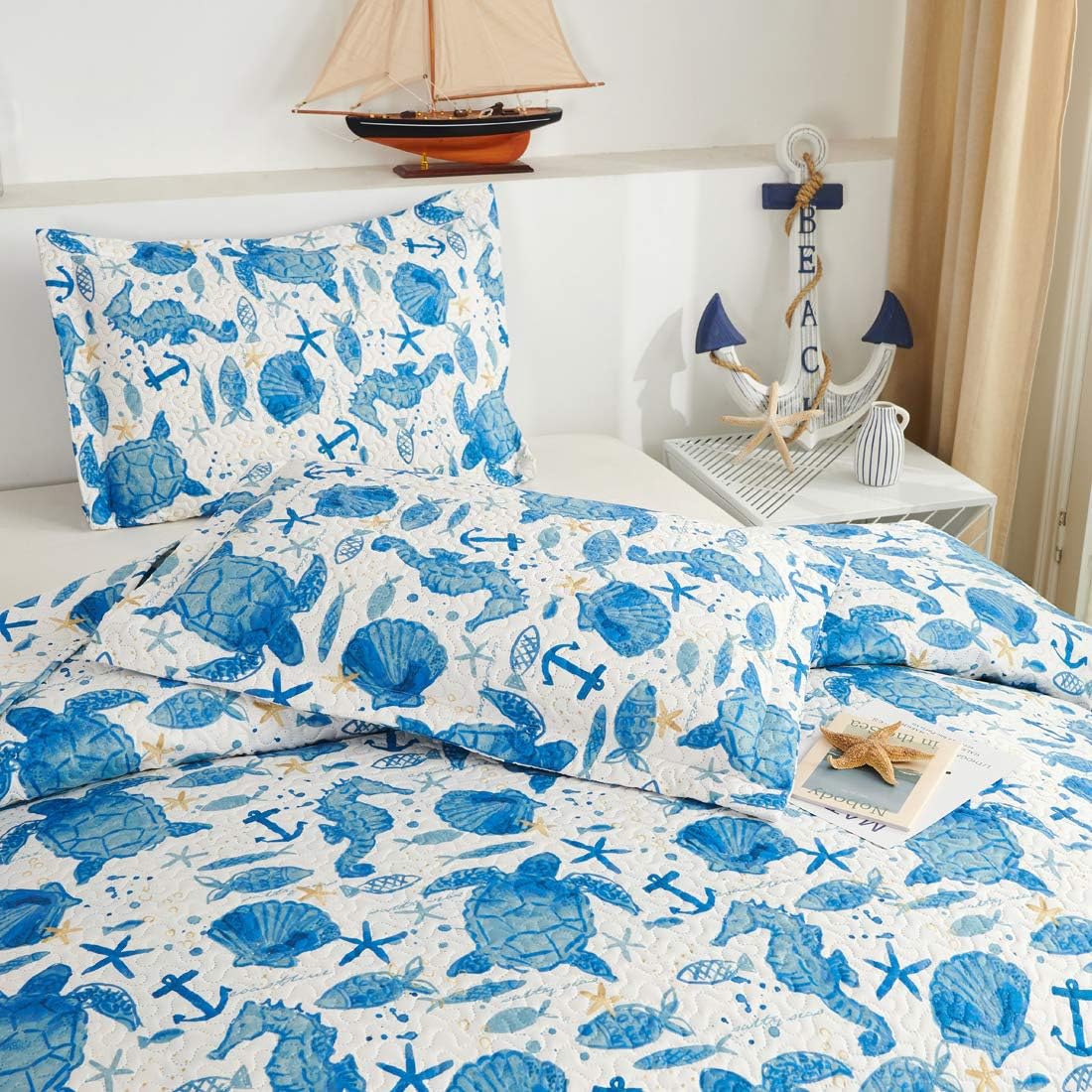 Oliven Ocean Themed Shell Quilt Set Queen Full Size