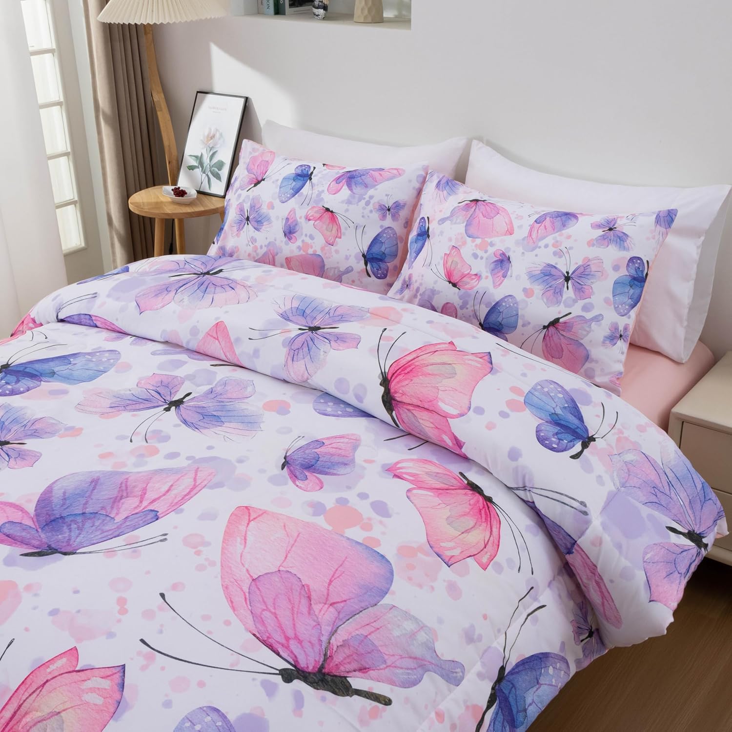 Btargot 3 Piece Butterfly Comforter Set for Girls