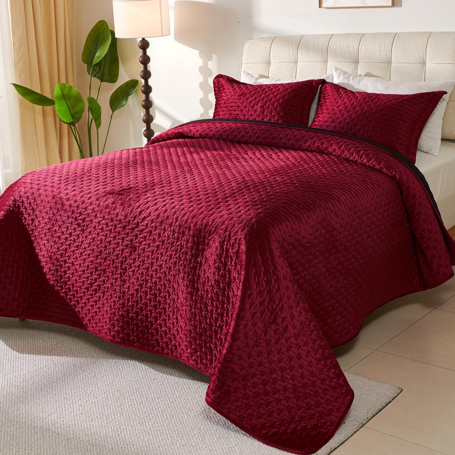 Cmfshape Velvet Quilt Set Queen Size Reversible 1