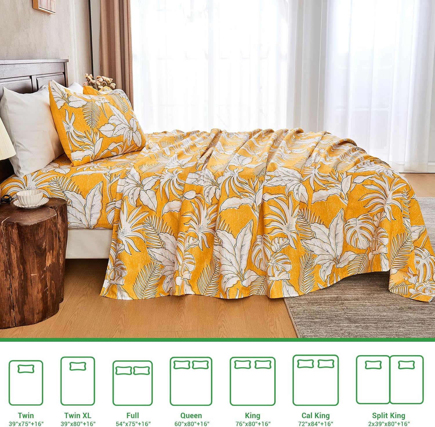 Gogreen 3PC Twin XL Sheet Set - Yellow Leaves