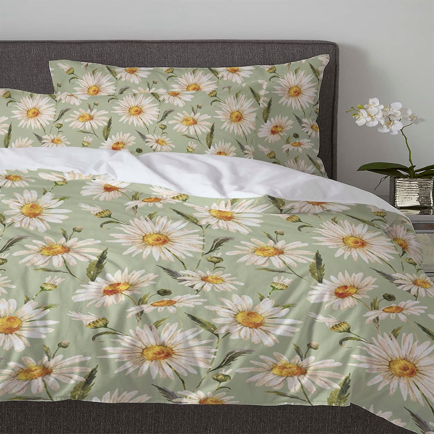 OComster California King Duvet Cover Set with Daisy Flower Pattern