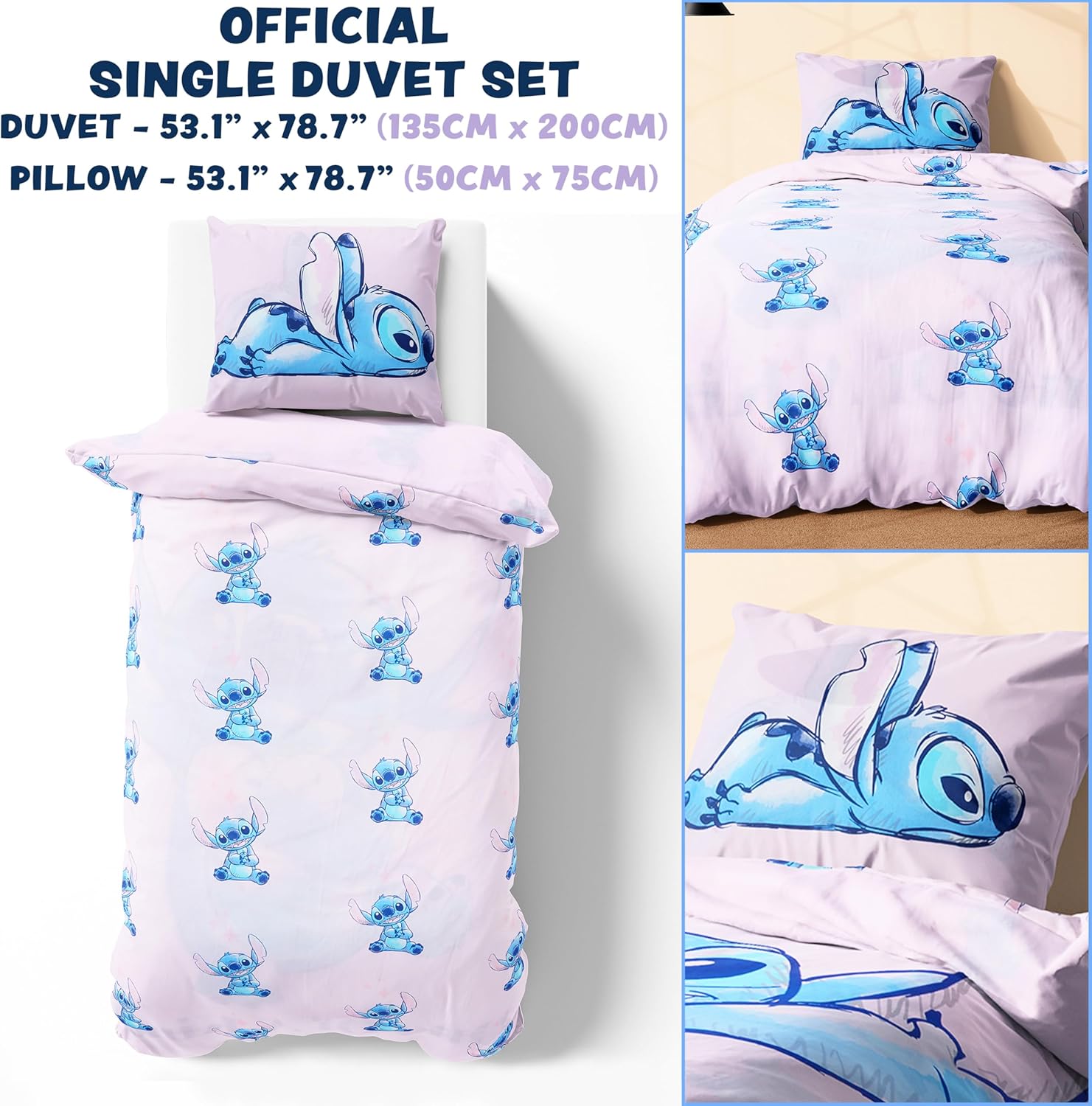 Disney Stitch Duvet Cover and Pillowcase Set - Pink