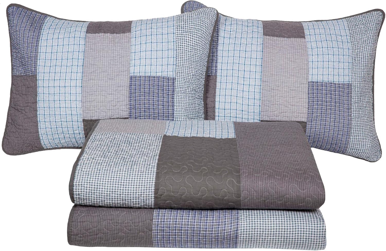 Chezmoi Sora 3-Piece Plaid Quilt Set - Queen Size