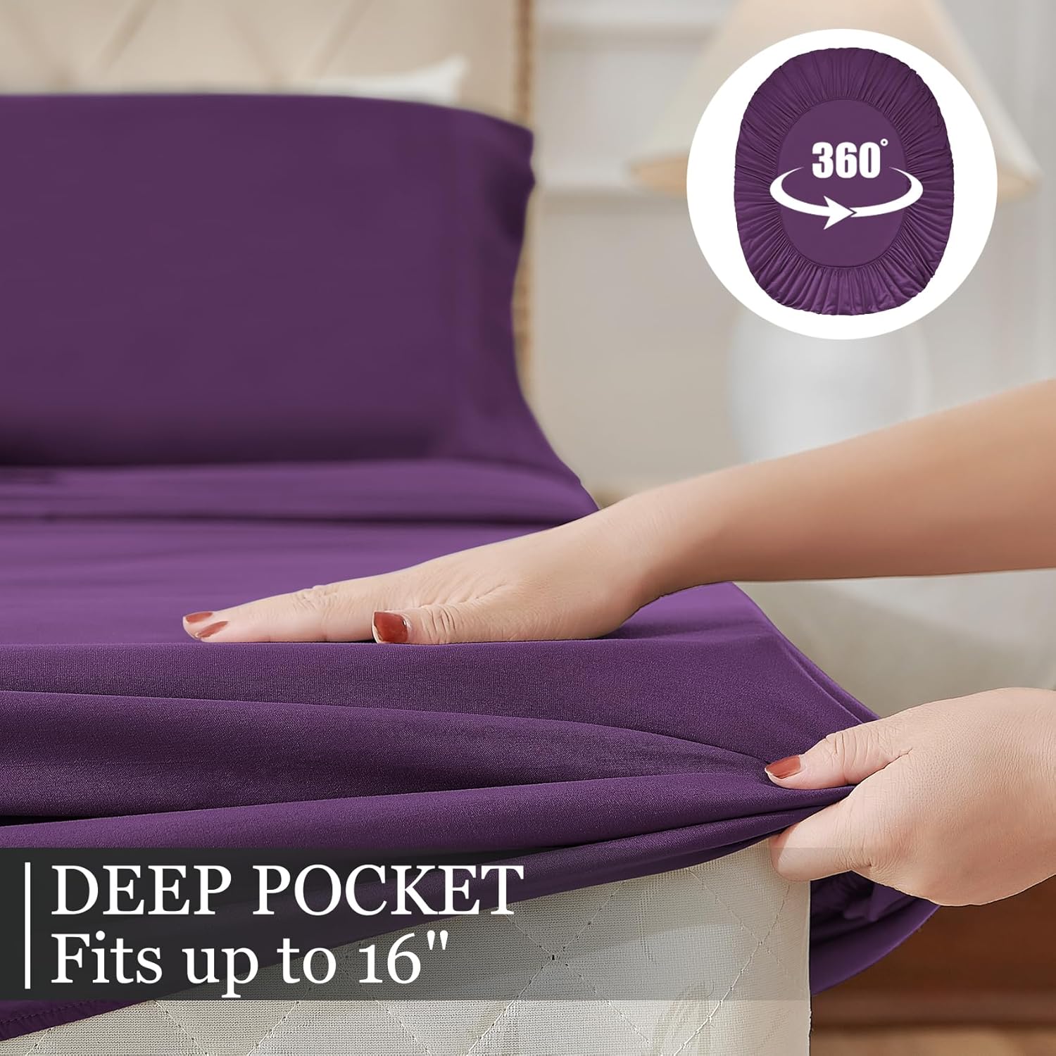 Yibeizi Twin XL Purple Cooling Microfiber Sheet Set