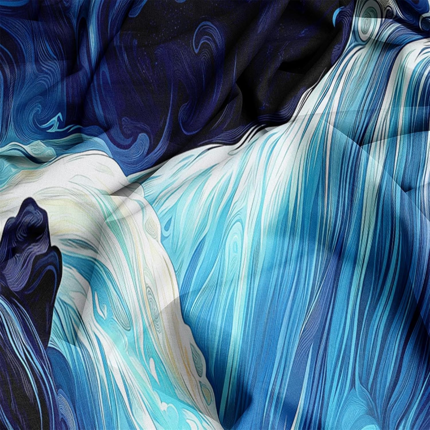 4 Piece Microfiber Bed Sheet Set Blue Abstract Waterfall Design