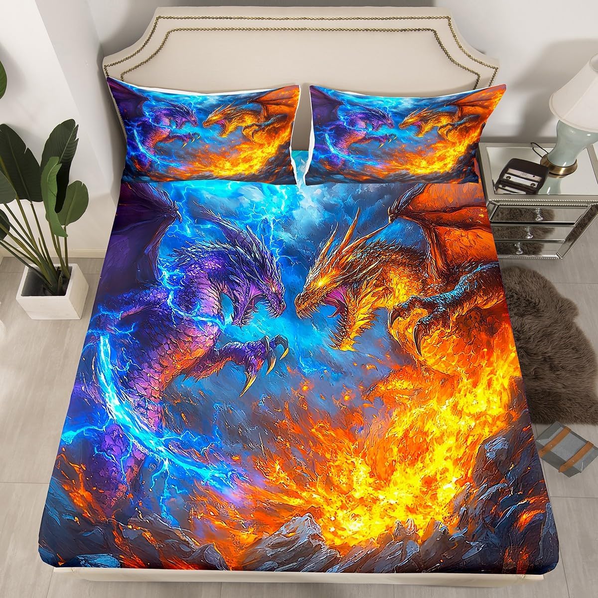 Erosebridal Monster Sheet Set with Dragon Print